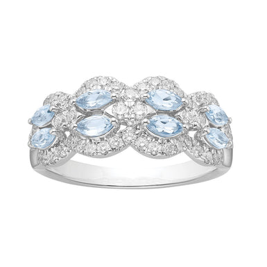 9ct White Gold Marquise & Round Aquamarine Diamond Set 0.5 Carat tw Ring
