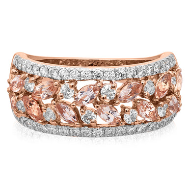 9ct Rose Gold Marquise+Round 0.60 CTW Morganite & Diamond Ring