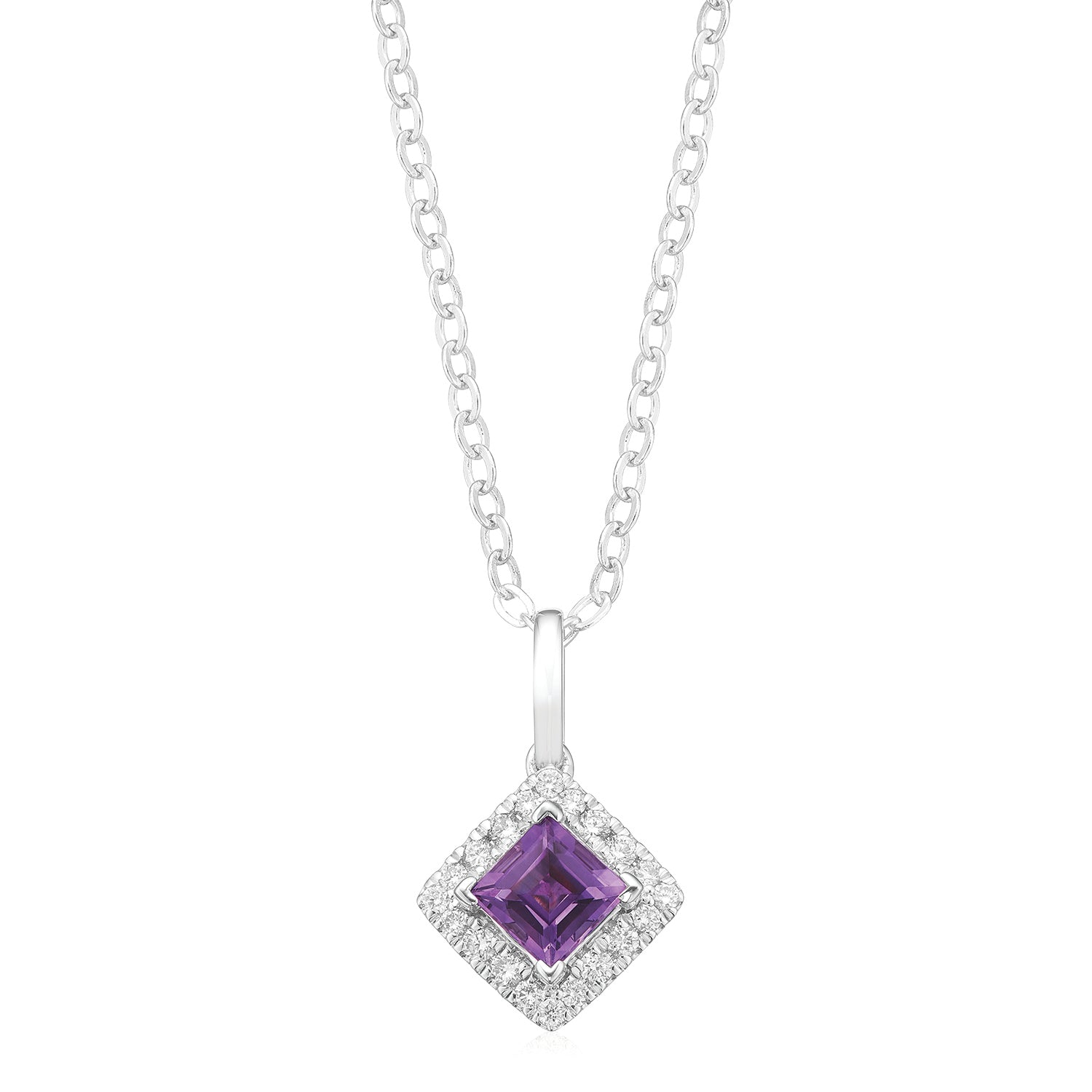 9ct White Gold Princess Amethyst Diamond Set 0.2 Carat tw Pendant ...