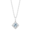 9ct White Gold Princess & Round Brilliant Cut 0.20 ctw Aquamarine & Diamond Pendant