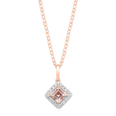 9ct Rose Gold Princess & Round Morganite Diamond Set 0.20 Carat tw Pendant