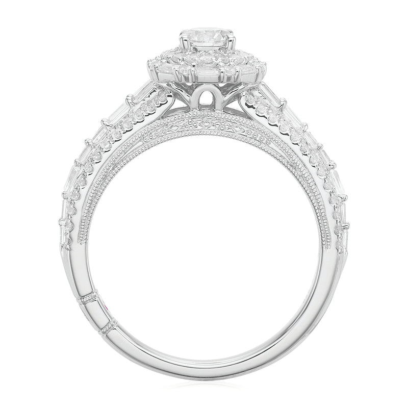 Royale Platinum Round & Baguette 1 Carat tw Certified Diamond Ring