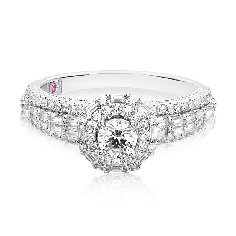 Royale Platinum Round & Baguette 1 Carat tw Certified Diamond Ring
