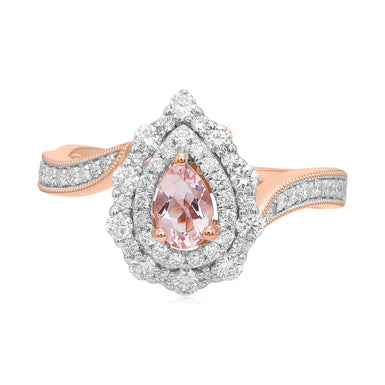 18ct Rose Gold Pear & Round Morganite Diamond Set 0.60 Carat tw Ring