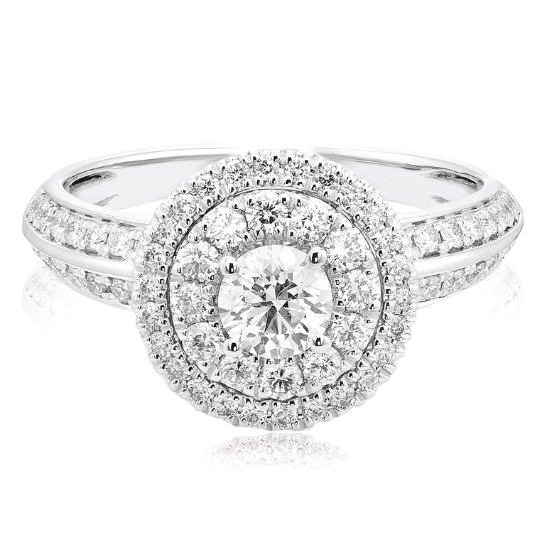 Halo Certified 18ct White Gold Round 1.0 ctw Diamond Ring