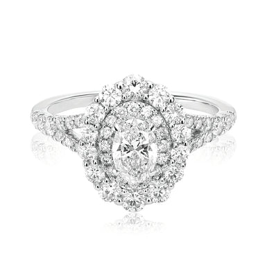 Halo Certified 18ct White Gold Oval and Round 1.50 ctw Diamond Ring