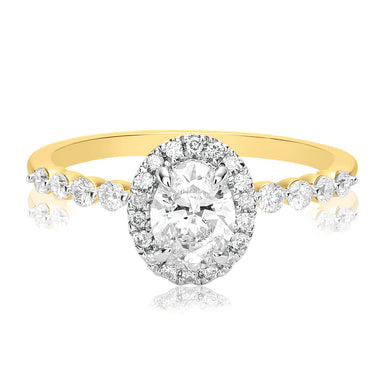 Halo Certified 18ct Yellow Gold Oval & Round Brilliant Cut 1.00 ctw Diamond Ring