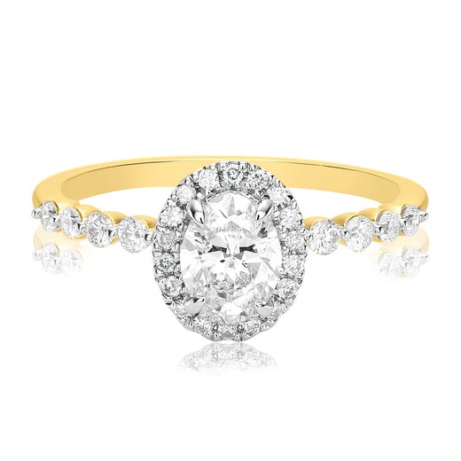 Halo Certified 18ct Yellow Gold Oval & Round Brilliant Cut 1.00 ctw Di ...