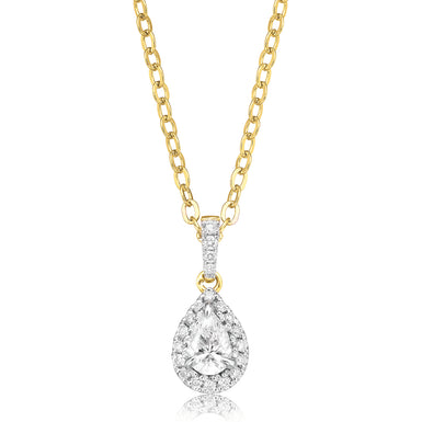 Halo Certified 18ct Yellow Gold Pear & Round Brilliant Cut 0.40 ctw Diamond Pendant
