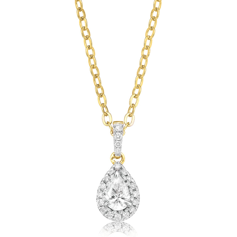 Halo Certified 18ct Yellow Gold Pear & Round Brilliant Cut 0.40 ctw Diamond Pendant