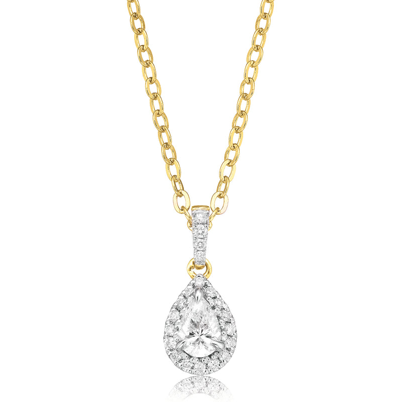 Halo Certified 18ct Yellow Gold Pear & Round Brilliant Cut 0.40 ctw Diamond Pendant