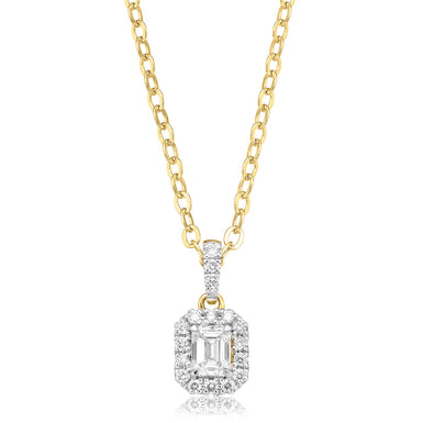 Halo Certified 18ct Yellow Gold Emerald & Round Brilliant Cut 0.40 ctw Diamond Pendant