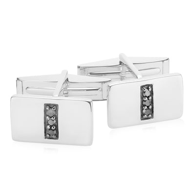 Sterling Silver Round 0.10 Carat tw Black Diamond Cufflinks