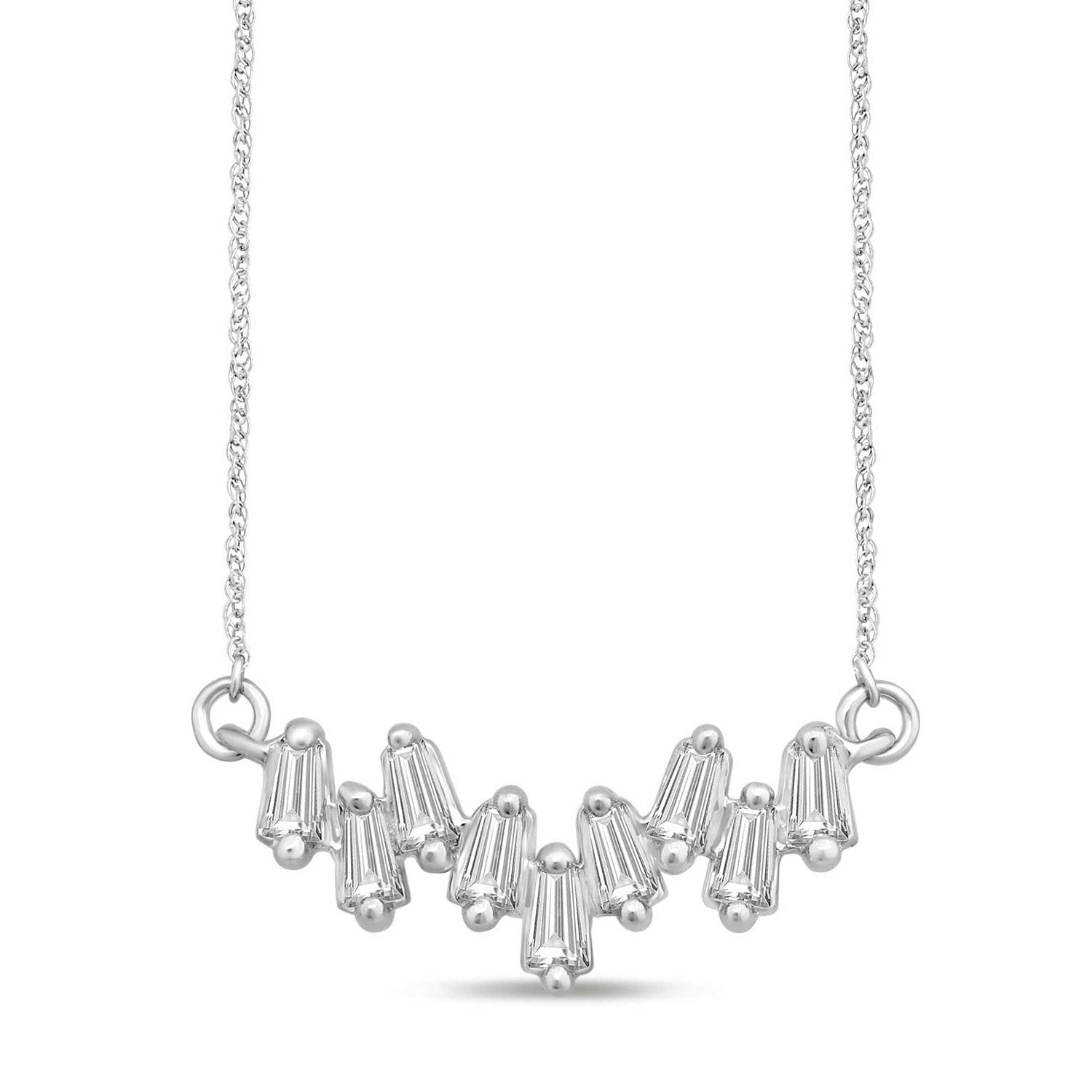 9ct White Gold Round & Baguette Cut 0.20 carat tw Diamond Pendant with Chain