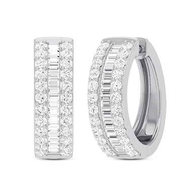 18ct White Gold Round & Baguette Cut 1.00 Carat tw Diamond Earrings