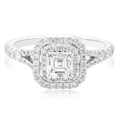 18ct White Gold Asscher & Round Cut 1.14 Carat tw Diamond Ring