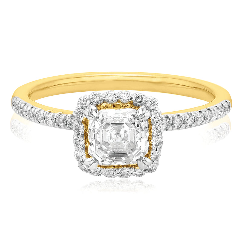 18ct Yellow Gold Asscher & Round Brilliant Cut 1.25 ctw Diamond Ring