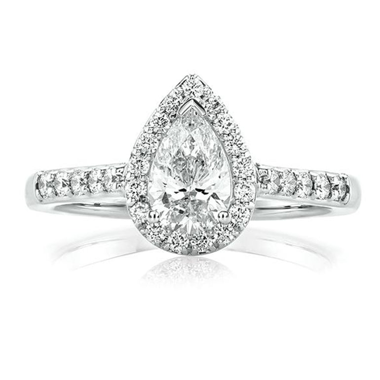 Halo 18ct White Gold Pear & Round Brilliant Cut with 1 CARAT tw of Diamonds Ring