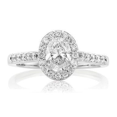 Halo 18ct White Gold Oval & Round Brilliant Cut with 1 CARAT tw of Diamonds Ring