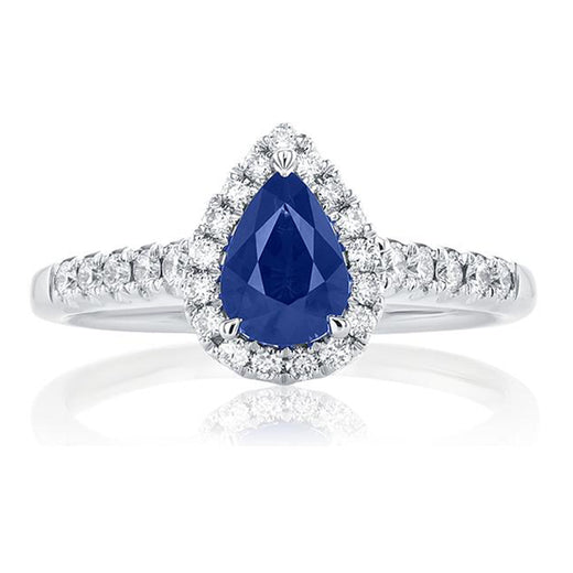 18ct White Gold Pear & Round Brilliant Cut 1/4 Carat tw of Diamonds Natural Sapphire Ring