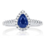 18ct White Gold Pear & Round Brilliant Cut 1/4 Carat tw of Diamonds Natural Sapphire Ring