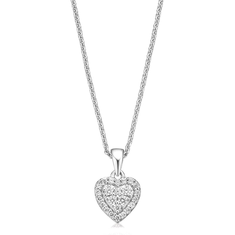 9ct White Gold Round Brilliant Cut 0.15 CARAT tw of Diamonds Heart Pendant