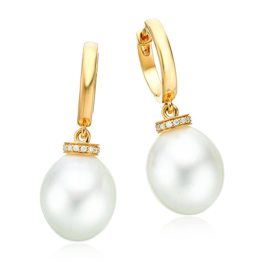 Perla by Autore 18ct Yellow Gold 11 mm South Sea Pearls Diamond Set Earrings
