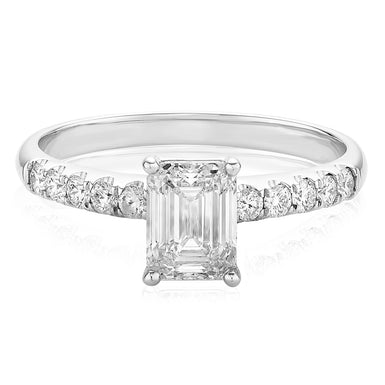 Promise 18ct White Gold Emerald & Round Brilliant Cut 1.25 CARAT tw of Diamonds Ring