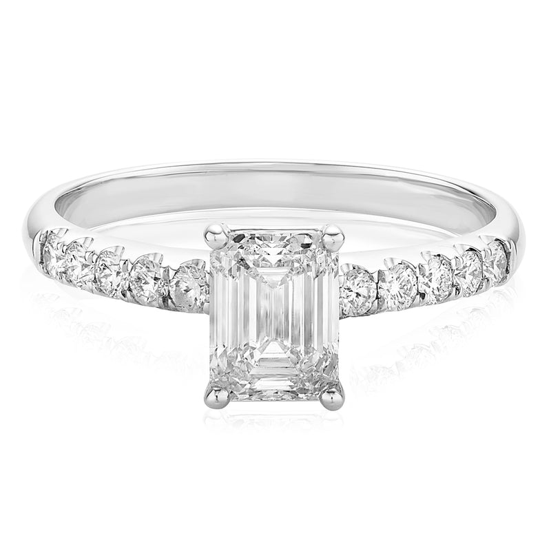 Promise 18ct White Gold Emerald & Round Brilliant Cut 1.25 CARAT tw of Diamonds Ring