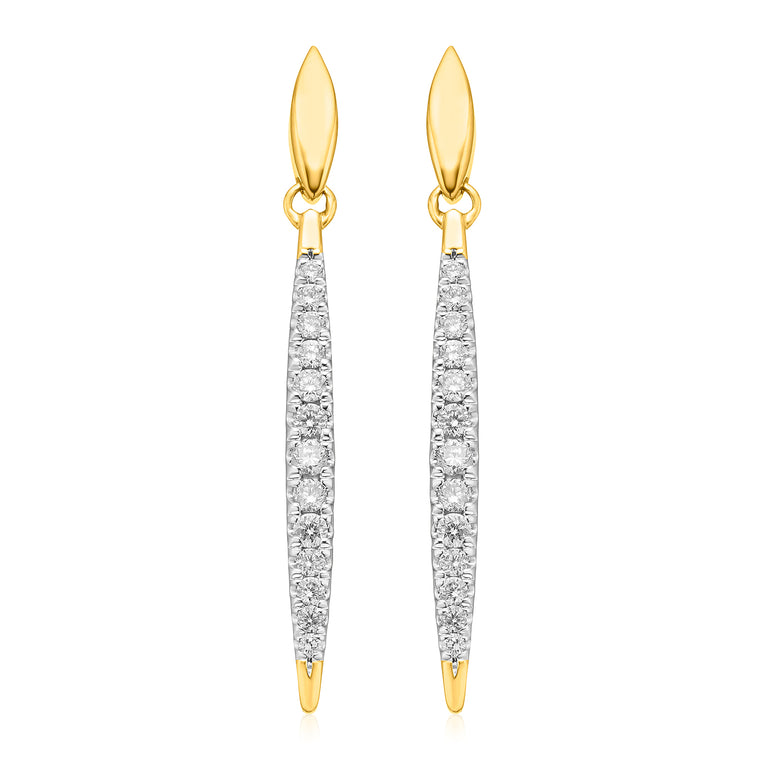 9ct Yellow Gold Round Brilliant Cut 1/4 CARAT tw of Diamonds Earrings