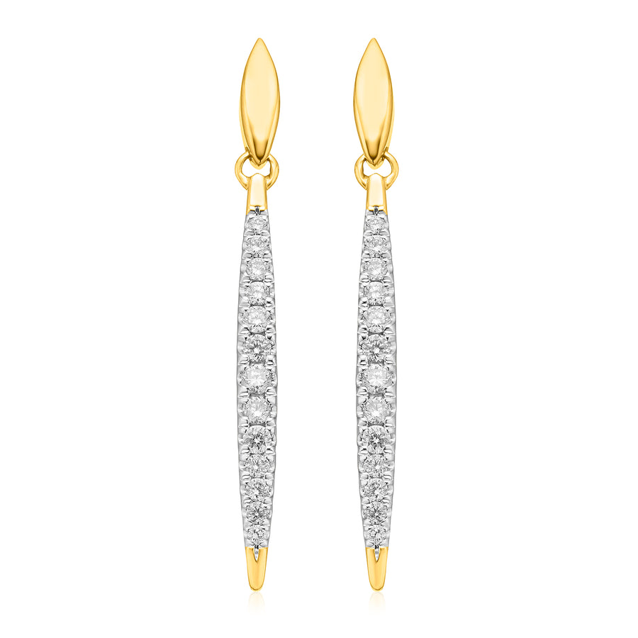 9ct Yellow Gold Round Brilliant Cut 1/4 CARAT tw of Diamonds Earrings