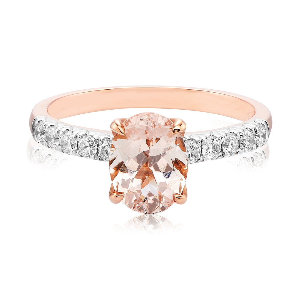 18ct Rose Gold Oval Cut Morganite with 1/3 CARAT tw of Diamonds Ring ...