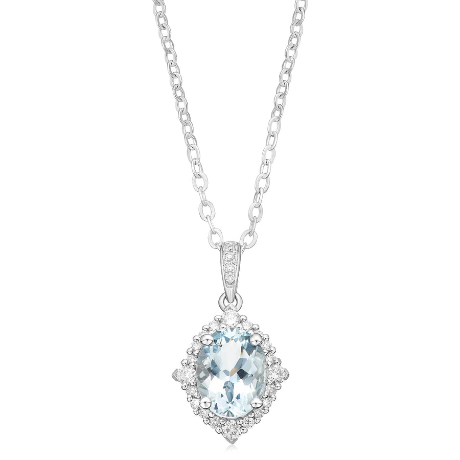 18ct White Gold  Oval Cut Aquamarine with 1/4 CARAT tw of Diamonds Pendant