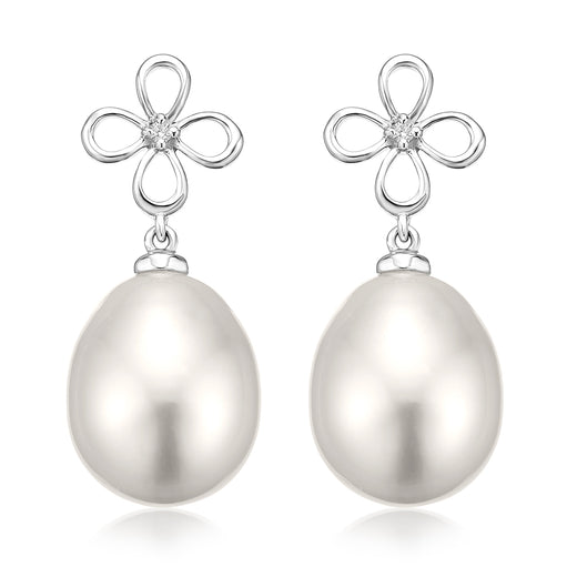 Perla by Autore Sterling Silver South Sea Pearl & Diamond Earrings