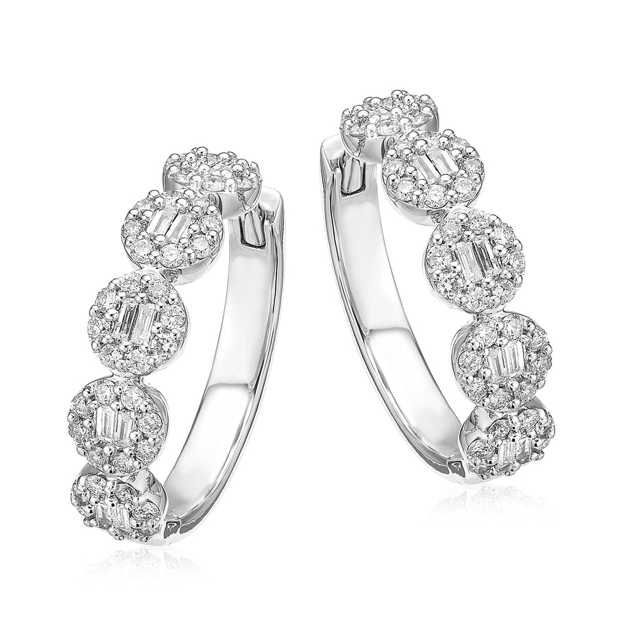9ct White Gold Round Brilliant Cut 3/4 CARAT tw of Diamonds Huggie Earrings