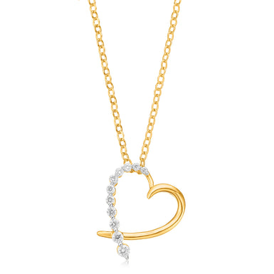 9ct Yellow Gold Round Brilliant Cut 1/4 CARAT tw of Diamonds Heart Pendant