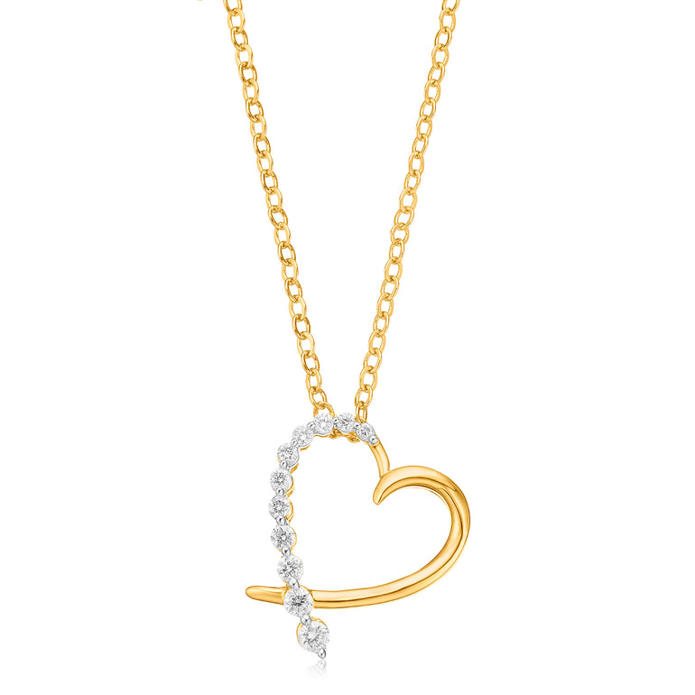 9ct Yellow Gold Round Brilliant Cut 1/4 CARAT tw of Diamonds Heart Pendant