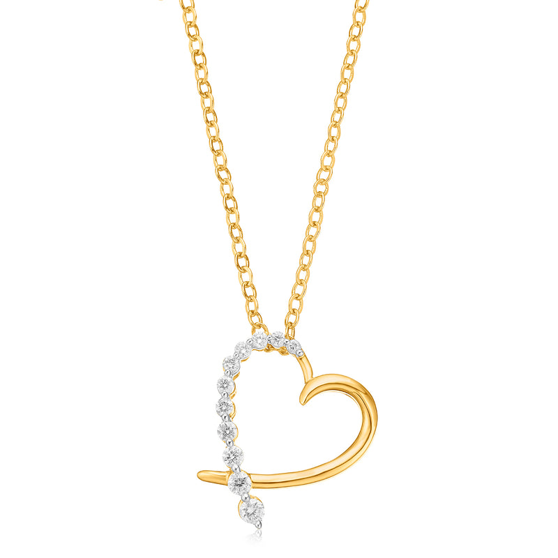 9ct Yellow Gold Round Brilliant Cut 1/4 CARAT tw of Diamonds Heart Pendant