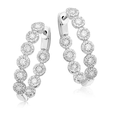 9ct White Gold Round Brilliant Cut 1 CARAT tw of Diamonds Huggie Earrings