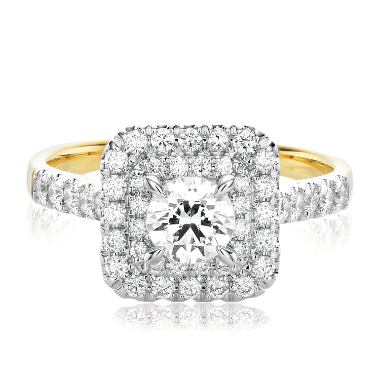Halo 18ct Two Tone Gold Round Brilliant Cut 1 CARAT tw of Diamonds Ring