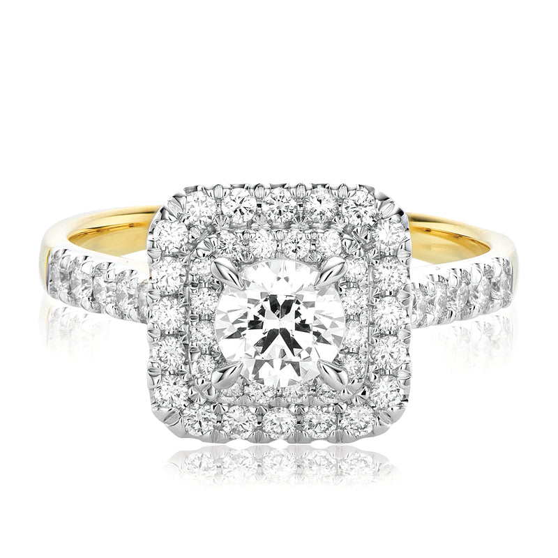 Halo 18ct Two Tone Gold Round Brilliant Cut 1 CARAT tw of Diamonds Ring