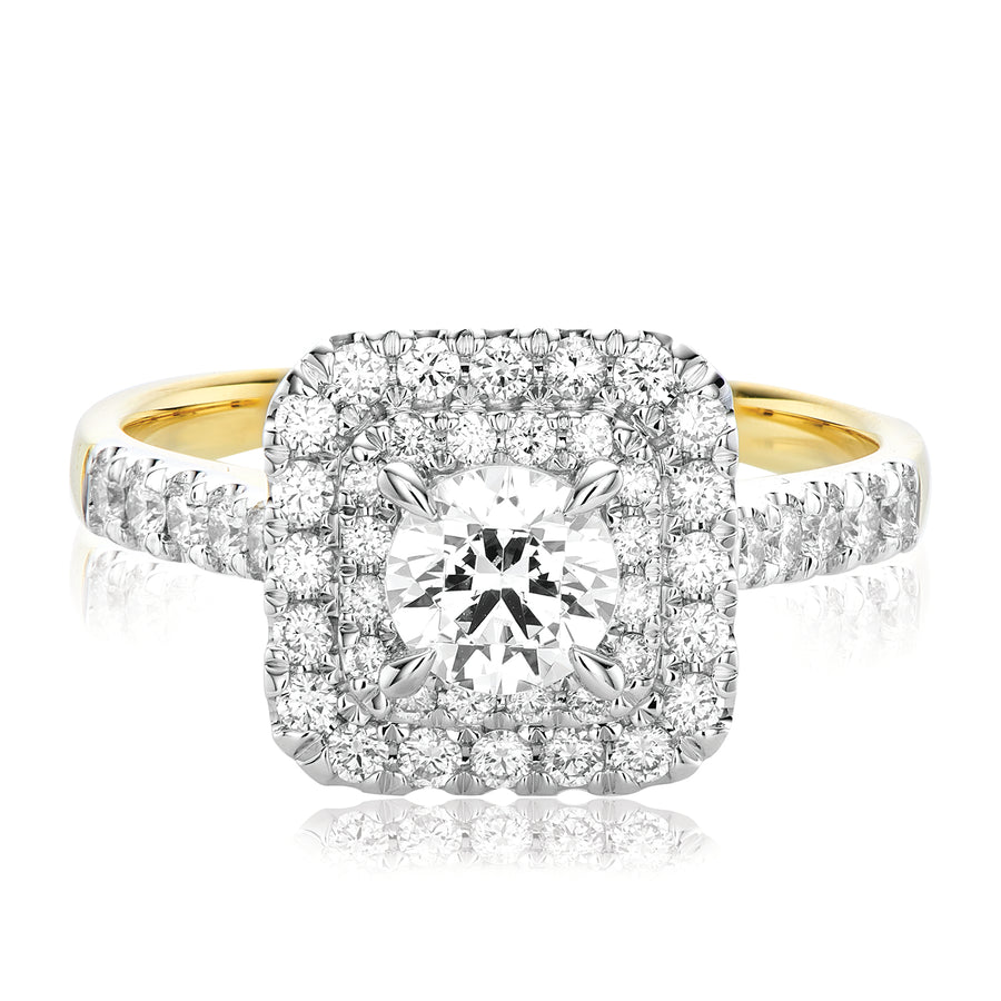 Halo 18ct Two Tone Gold Round Brilliant Cut 1 CARAT tw of Diamonds Ring