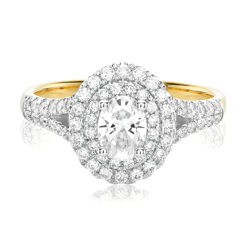 Halo 18ct Two Tone Gold Oval & Round Brilliant Cut 1 CARAT tw of Diamonds Ring