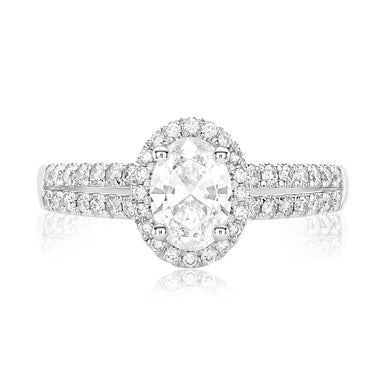 Halo 18ct White Gold Oval & Round Brilliant Cut 1 CARAT tw of Diamonds Ring