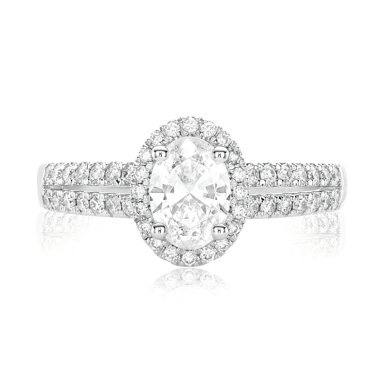 Halo 18ct White Gold Oval & Round Brilliant Cut 1 CARAT tw of Diamonds Ring