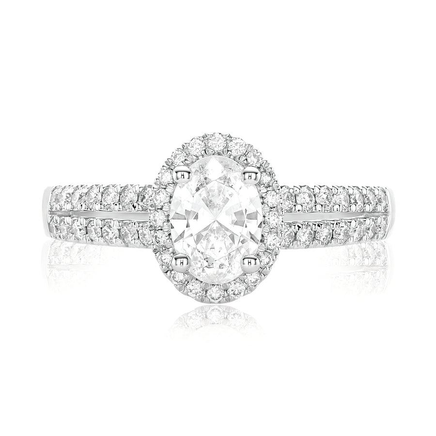 Halo 18ct White Gold Oval & Round Brilliant Cut 1 CARAT tw of Diamonds Ring