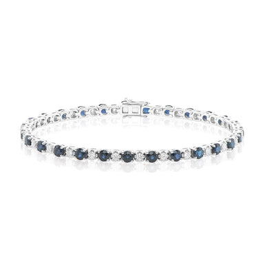 9ct White Gold Round Brilliant Cut 0.80 Carat tw of Diamonds and Sapphire Tennis Bracelet