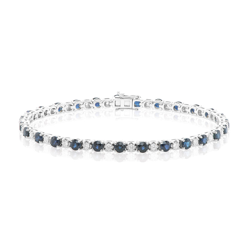 9ct White Gold Round Brilliant Cut 0.80 Carat tw of Diamonds and Sapphire Tennis Bracelet