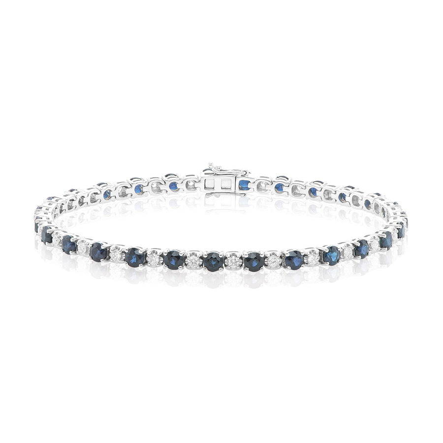 9ct White Gold Round Brilliant Cut 0.80 Carat tw of Diamonds and Sapphire Tennis Bracelet