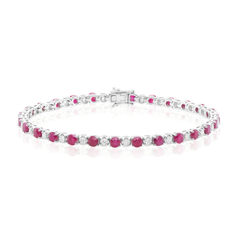 9ct White Gold Round Brilliant Cut 0.80 CARAT tw of Diamonds and Ruby Tennis Bracelet